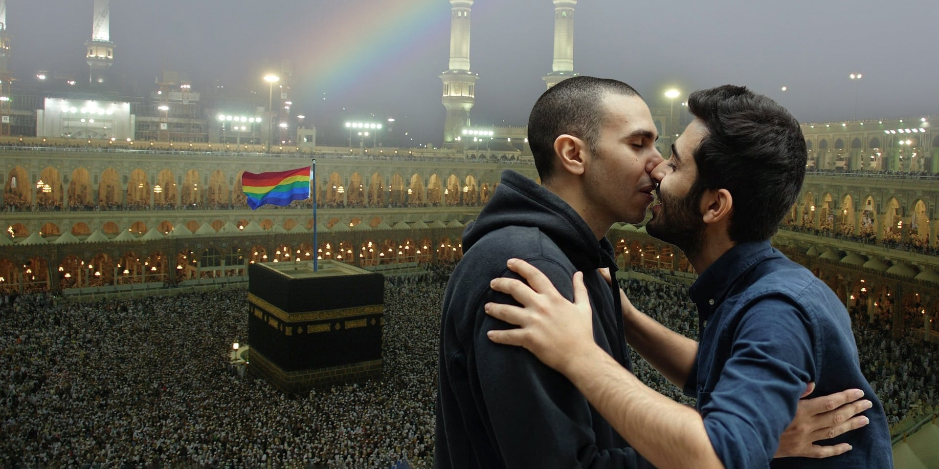 Schwules Paar in Mekka/Fotomontage